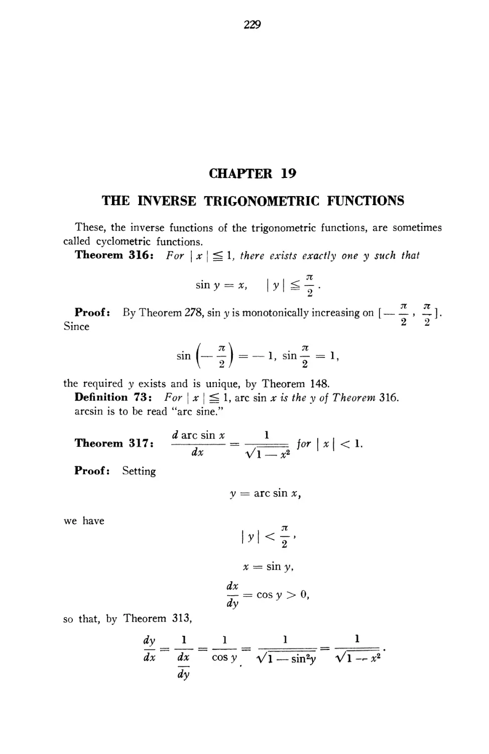 Chapter 19 The Inverse Trigonometric Functions