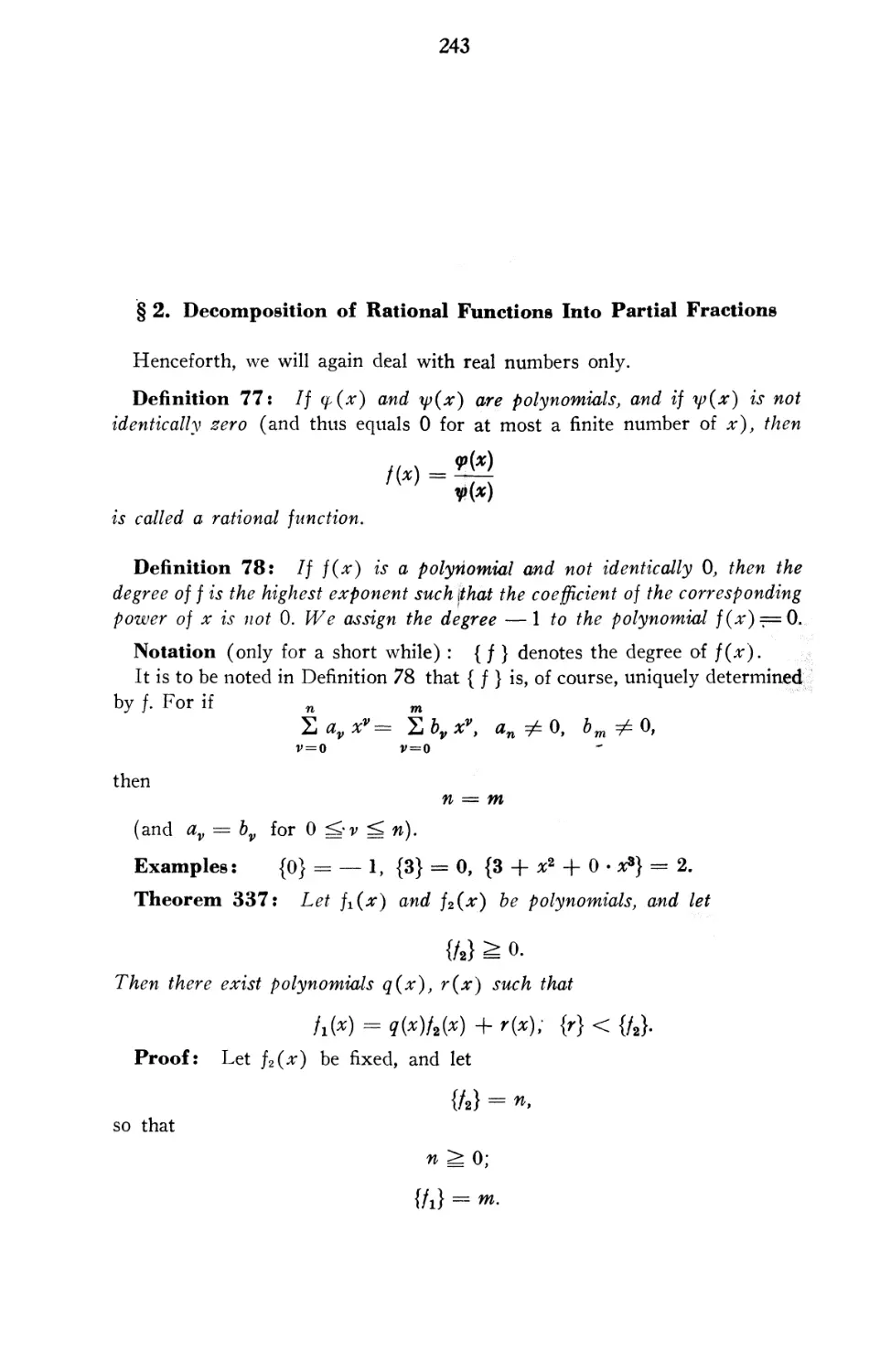§ 2. Decomposition of Rational Functions into Partial Fractions