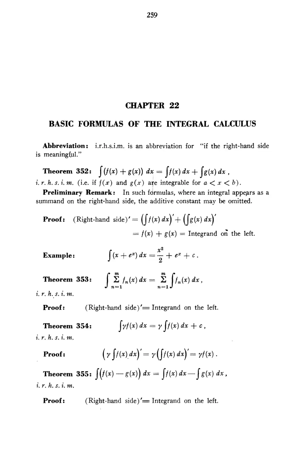 Chapter 22 Basic Formulas of the Integral Calculus