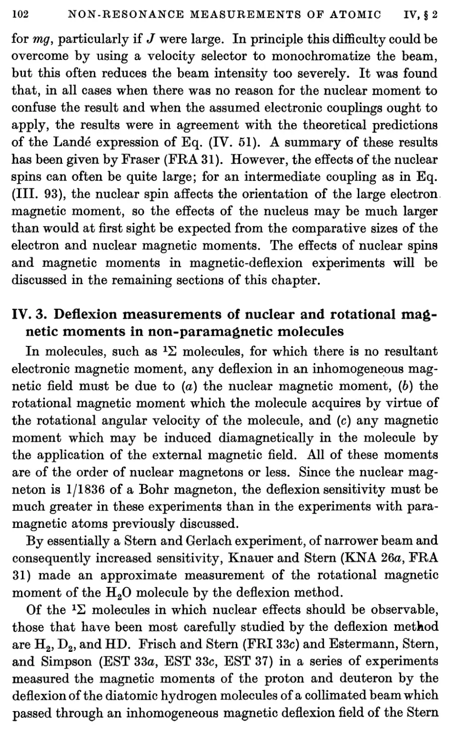 IV.3. Deflexion Measurements of Nuclear and Rotational Magnetic Moments in Non-paramagnetic Molecules