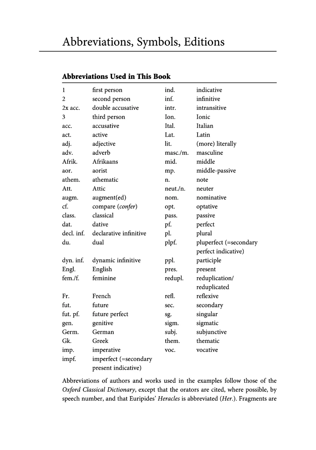 Abbreviations, Symbols, Editions