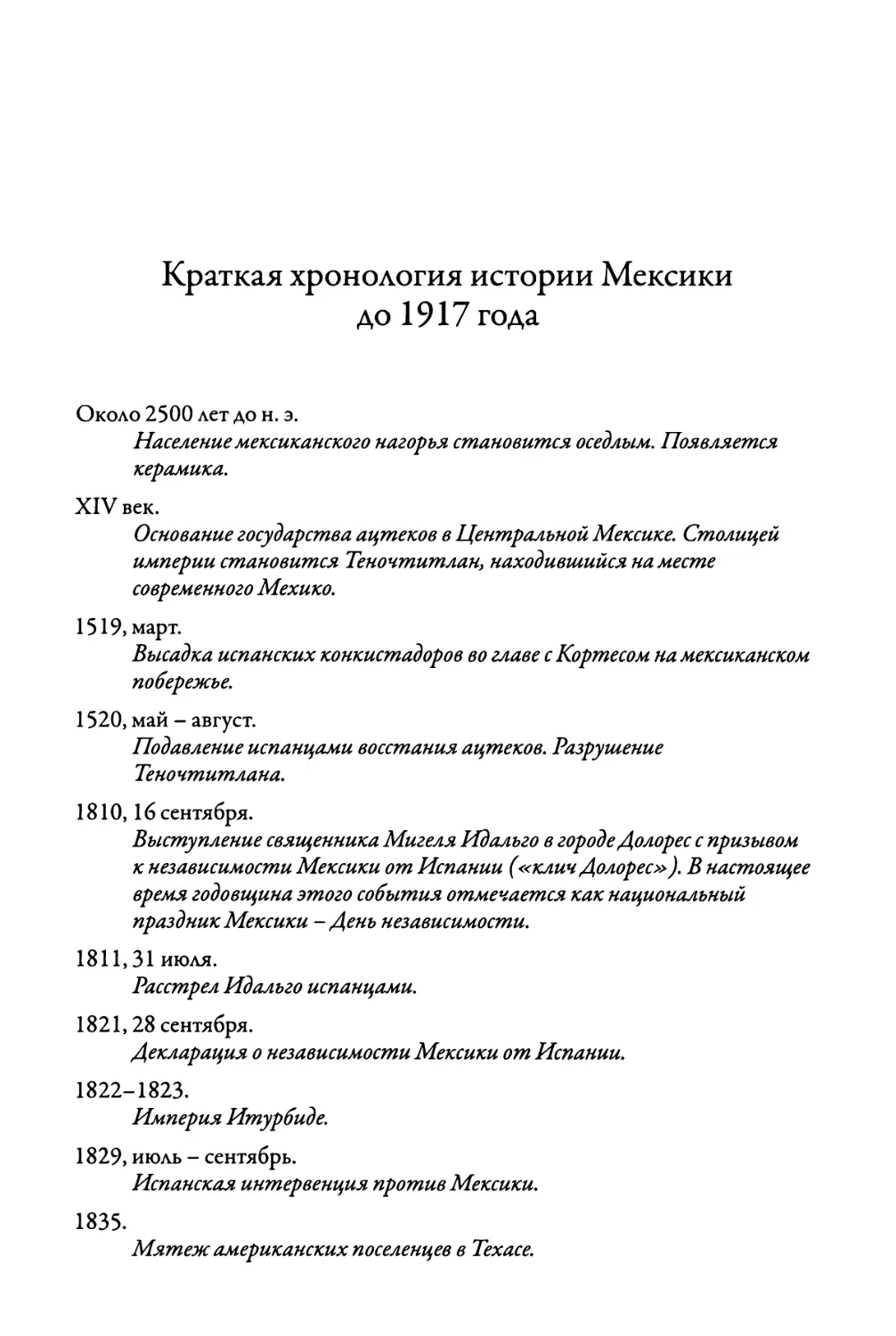 Краткая хронология истории Мексики до 1917 года