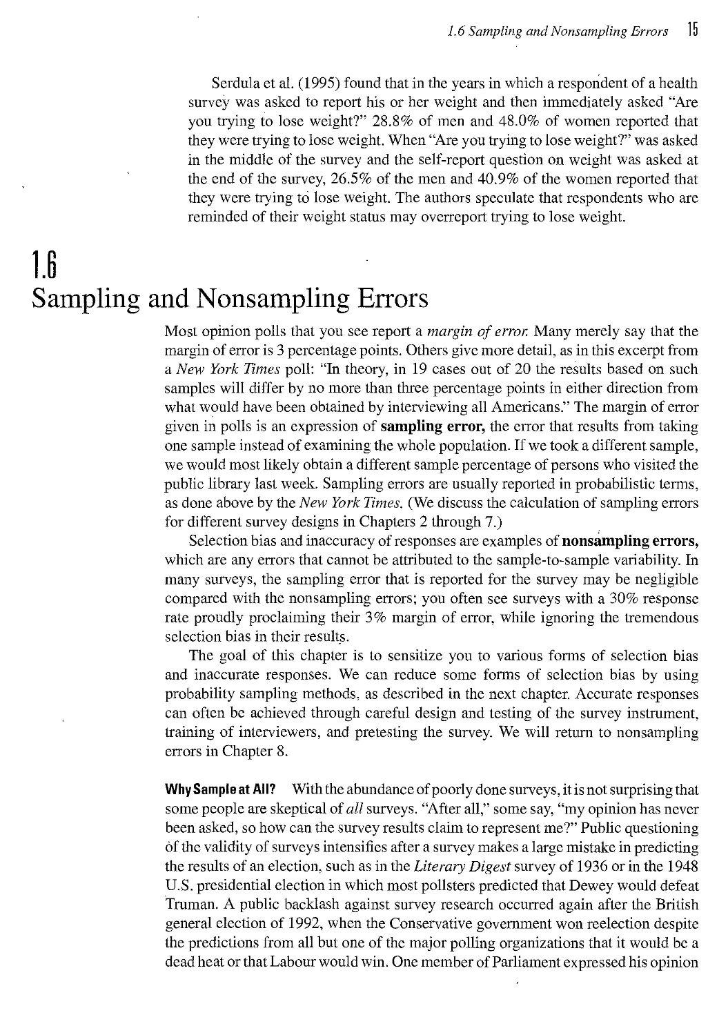 1.6 Sampling and Nonsampling Errors