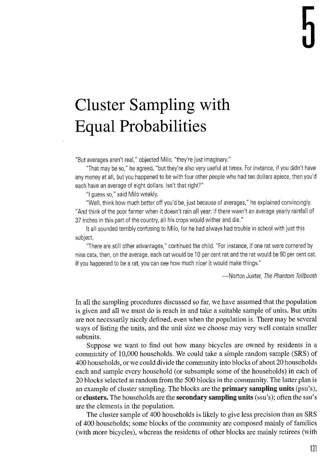 5 Cluster Sampling with Equal Probabilities