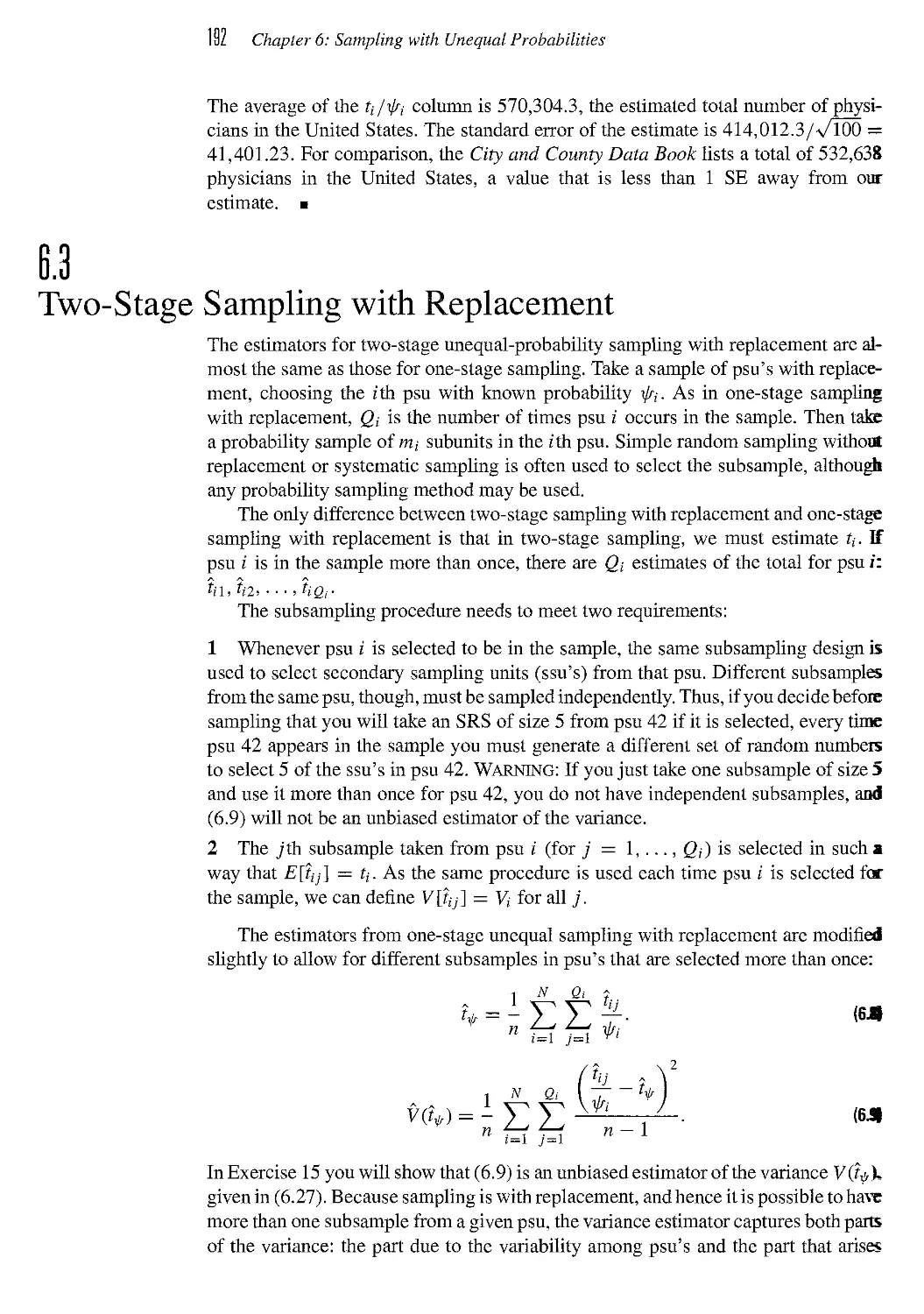 6.3 Two-Stage Sampling with Replacement