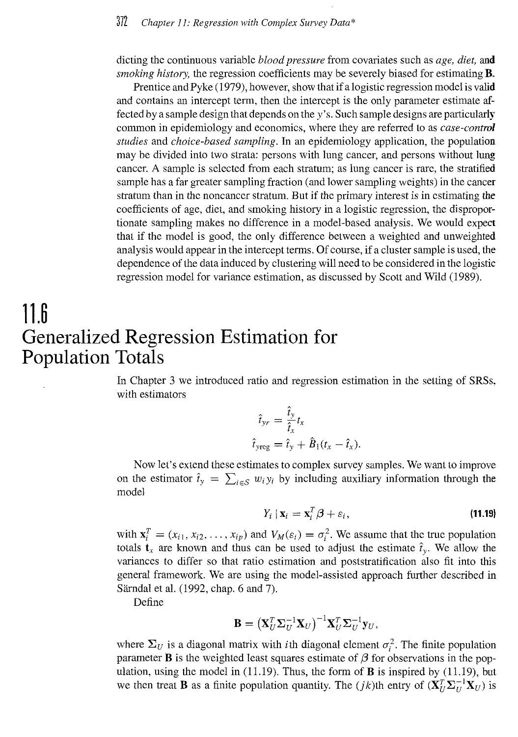 11.6 Generalized Regression Estimation for Population Totals