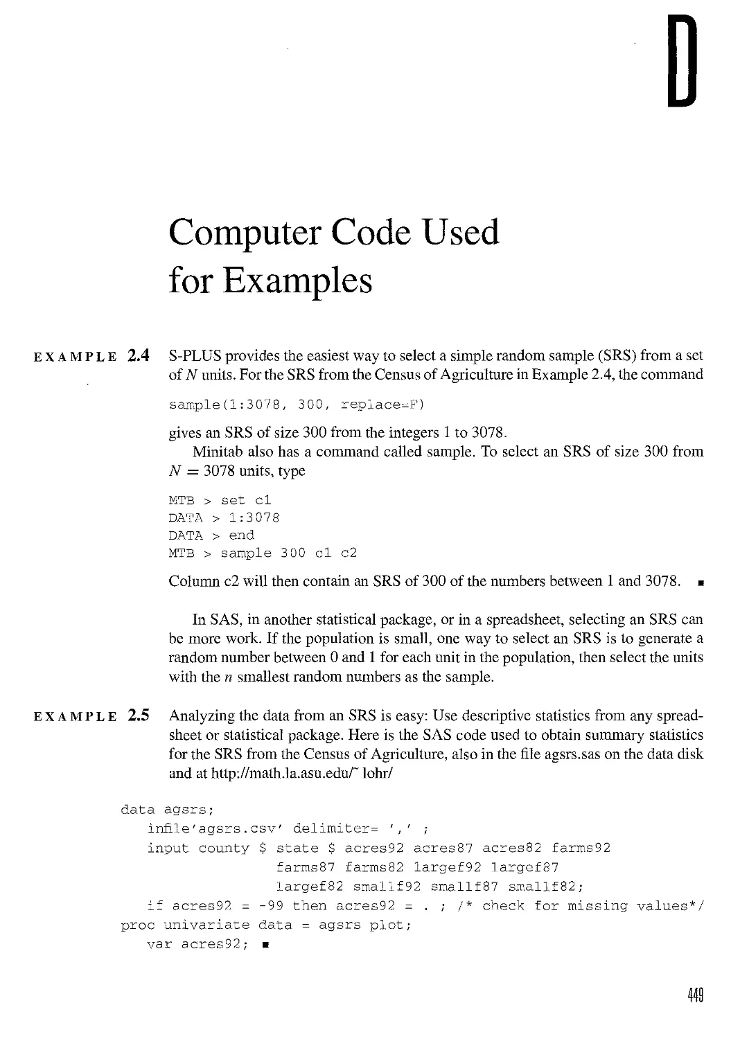 D Computer Codes Used for Examples