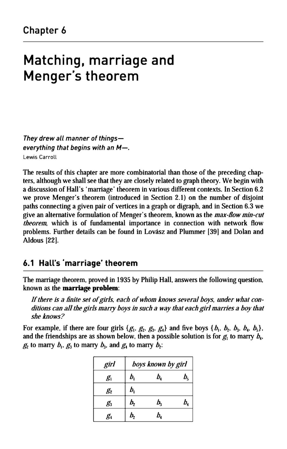 6 Matching, marriage and Menger's theorem