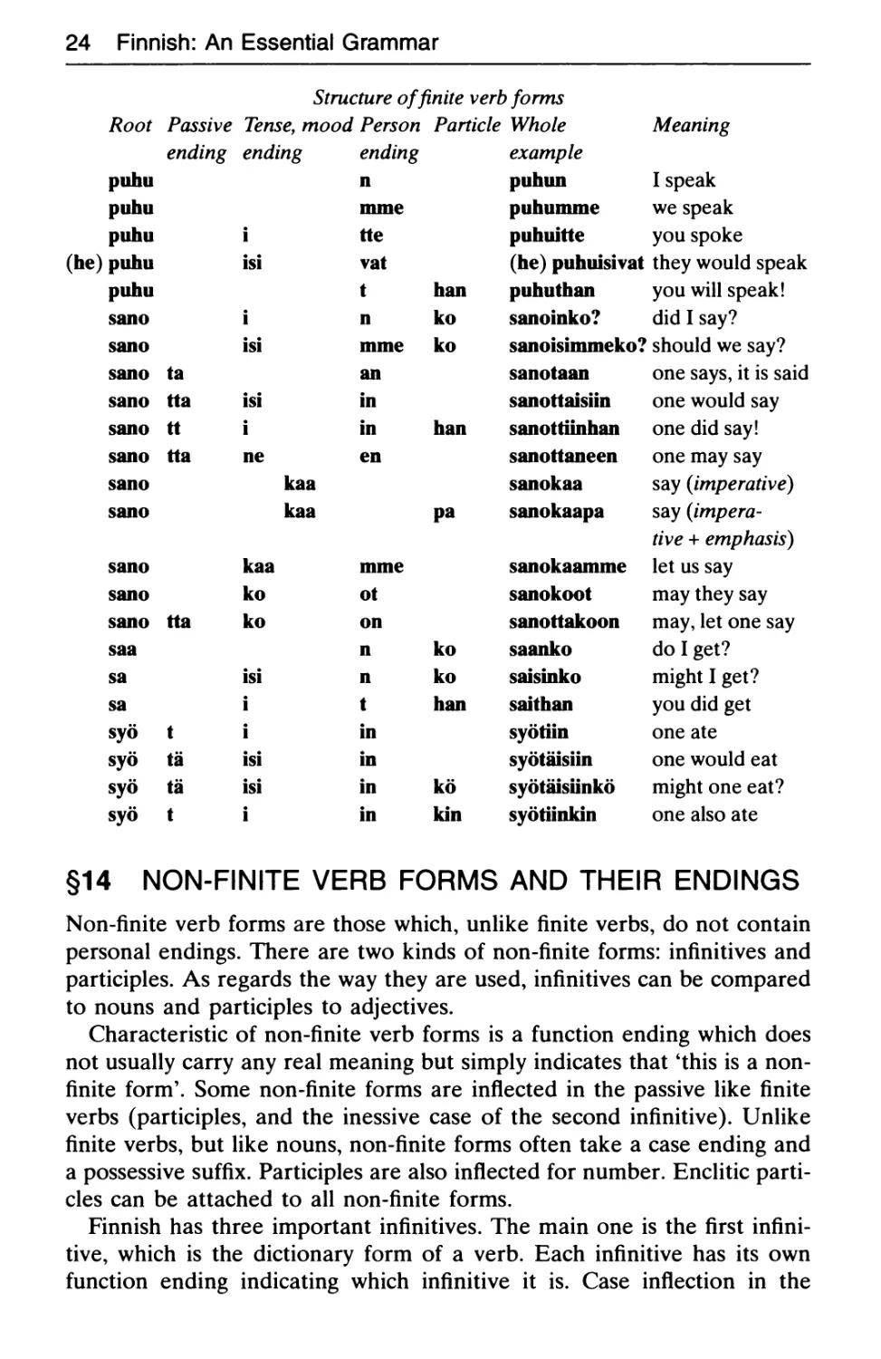 §14 Non-finite verb forms and their endings