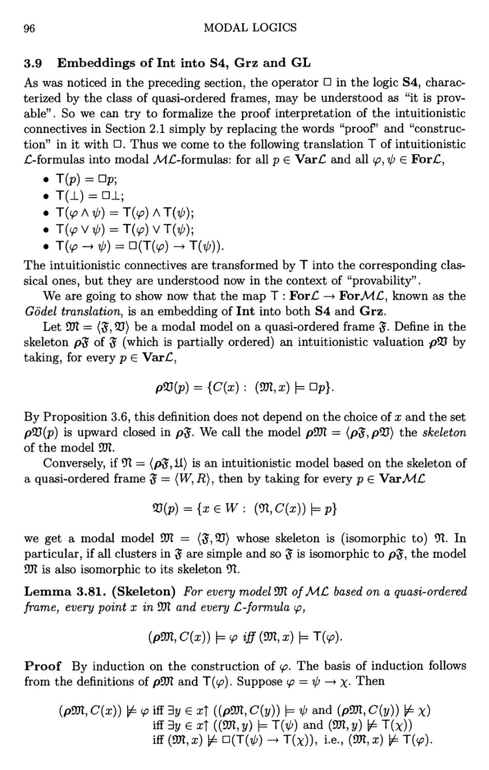 3.9 Embeddings of Int into S4, Grz and GL