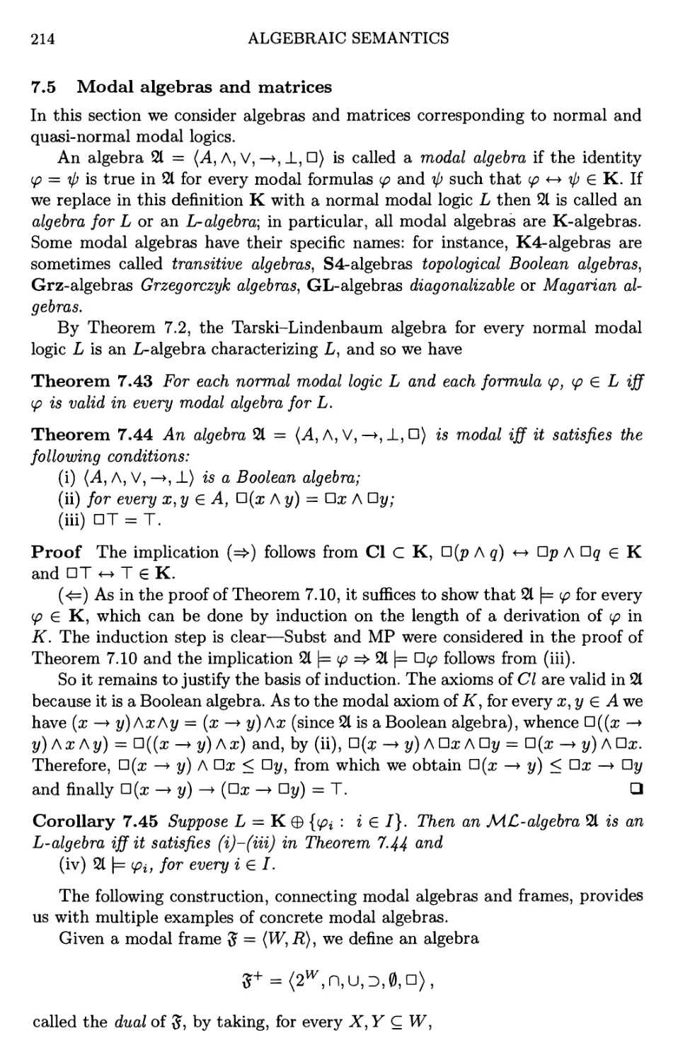 7.5 Modal algebras and matrices