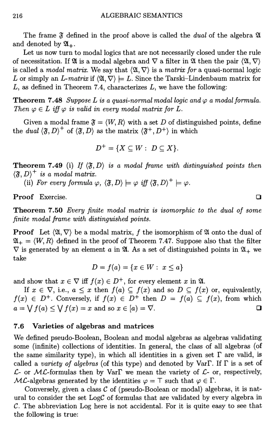 7.6 Varieties of algebras and matrices