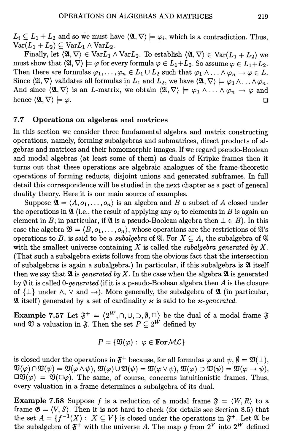 7.7 Operations on algebras and matrices