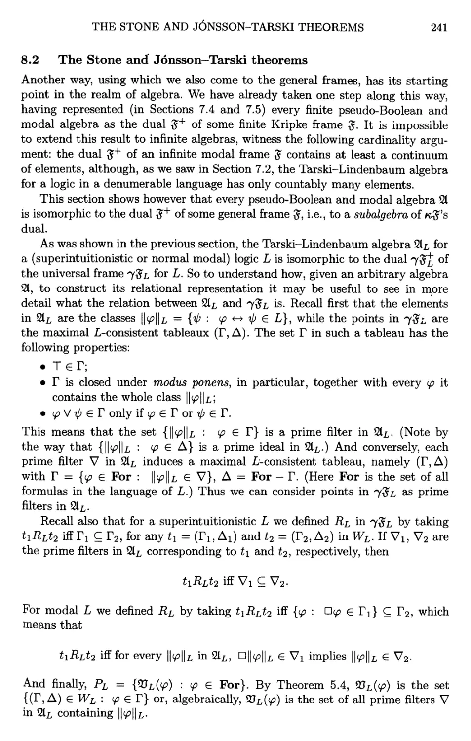 8.2 The Stone and Jonsson-Tarski theorems