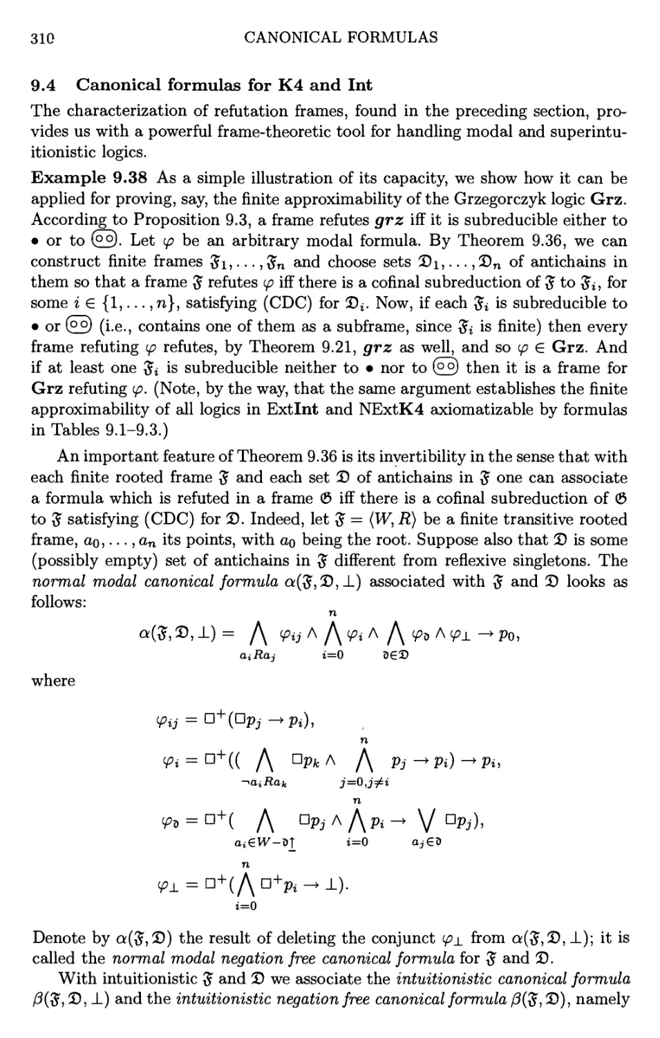 9.4 Canonical formulas for K4 and Int