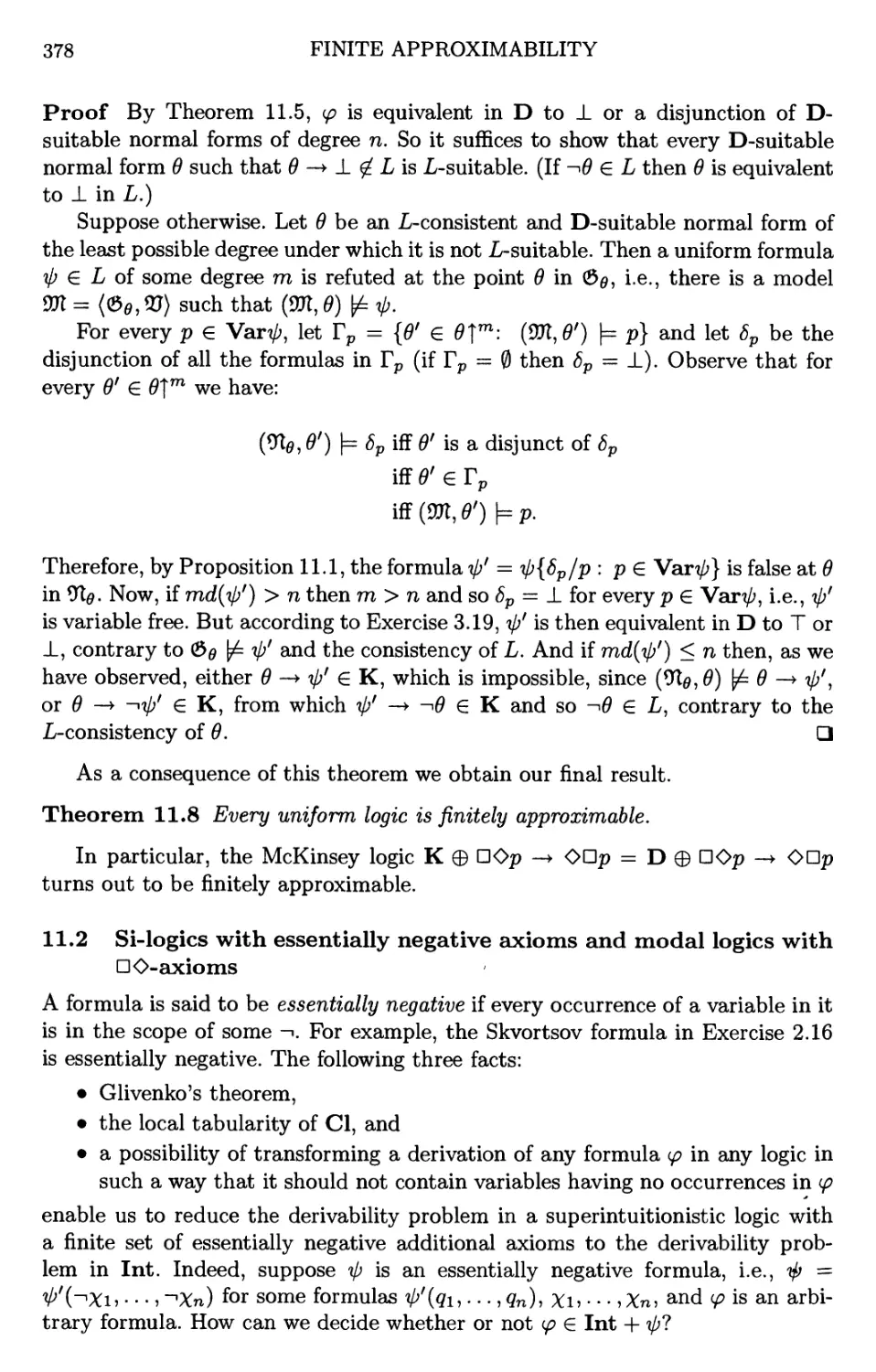 11.2 Si-logics with essentially negative axioms and modal logics with Box-Diamond-axioms
