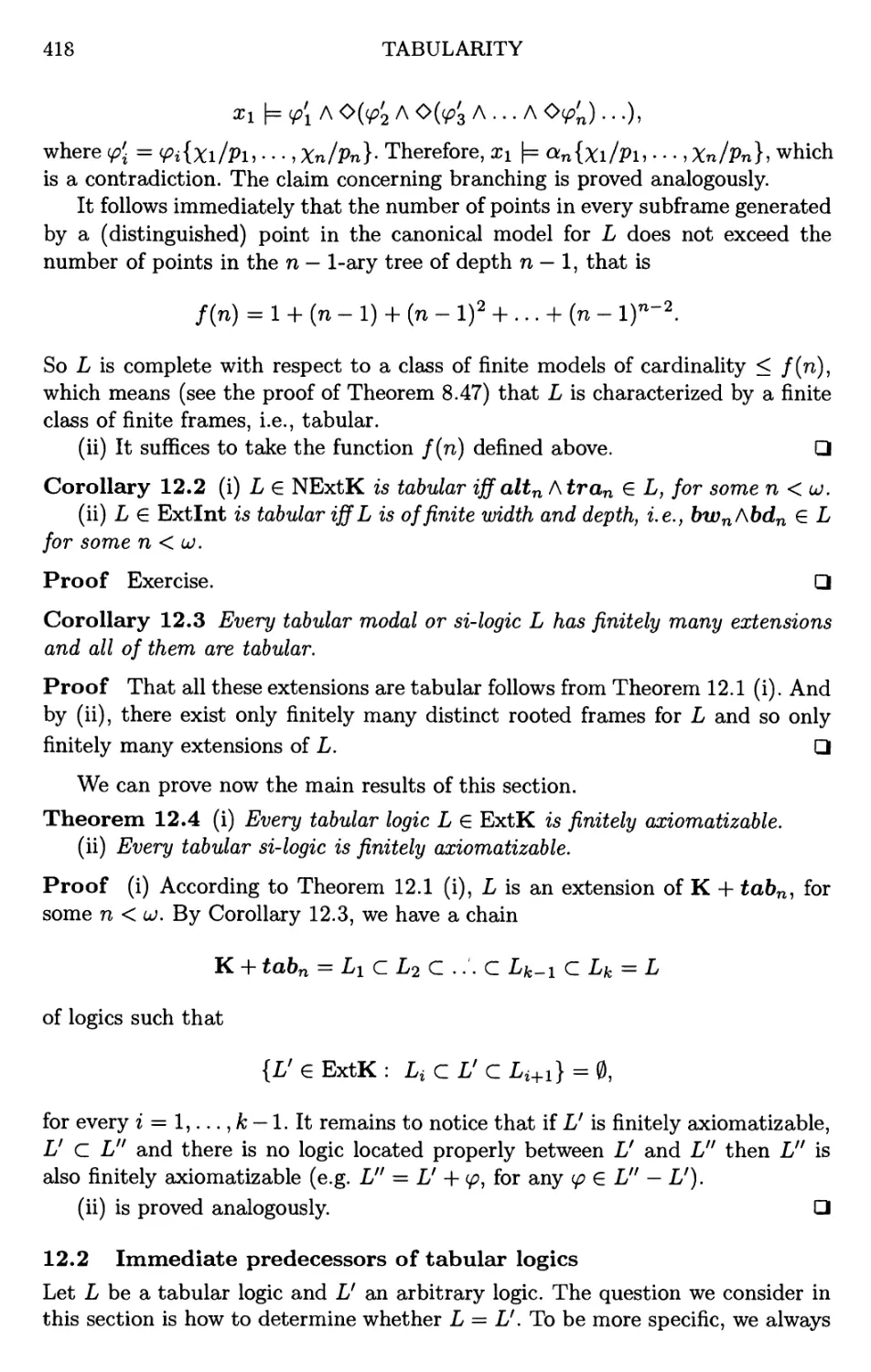 12.2 Immediate predecessors of tabular logics