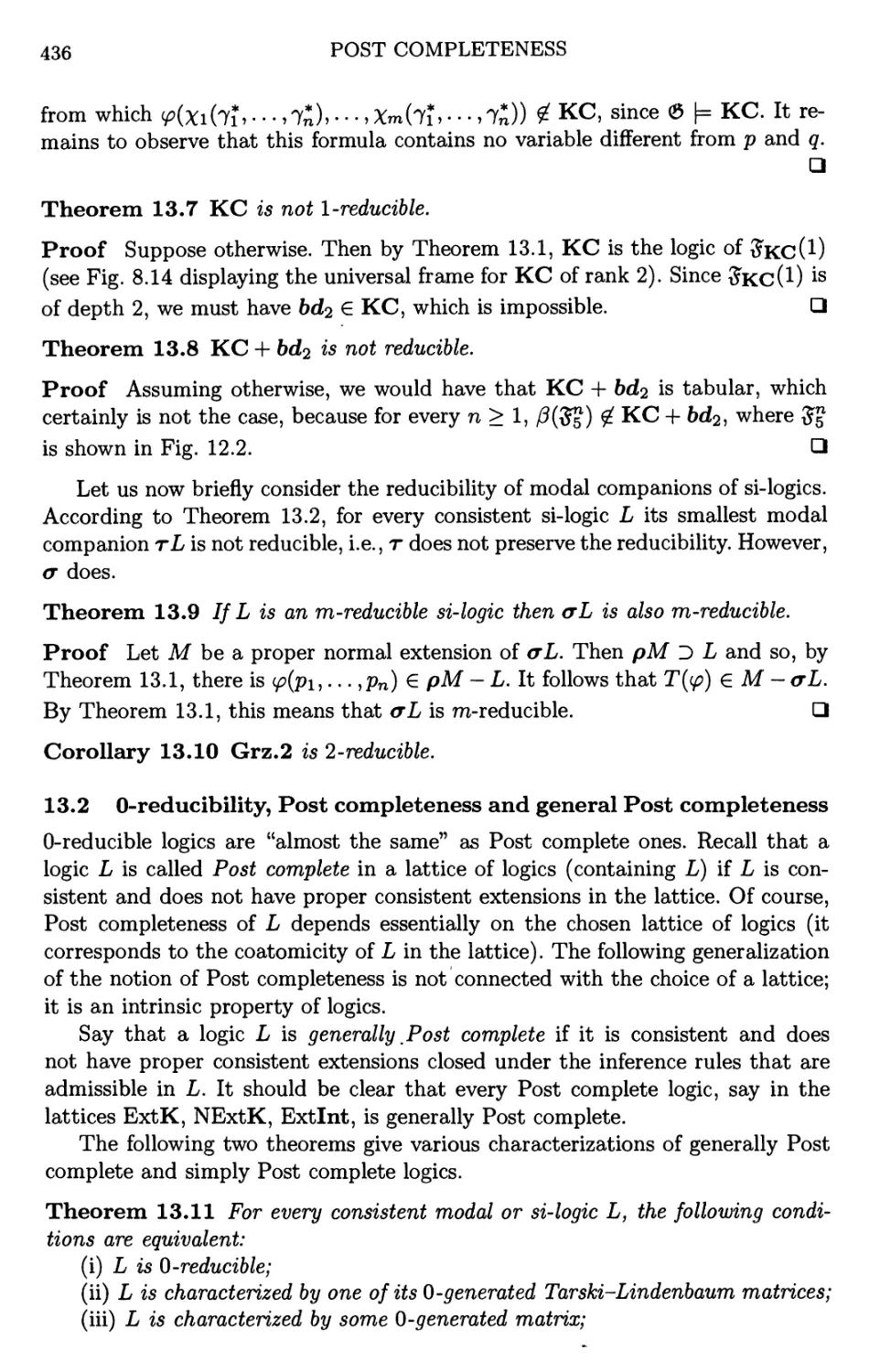 13.2 0-reducibility, Post completeness and general Post completeness