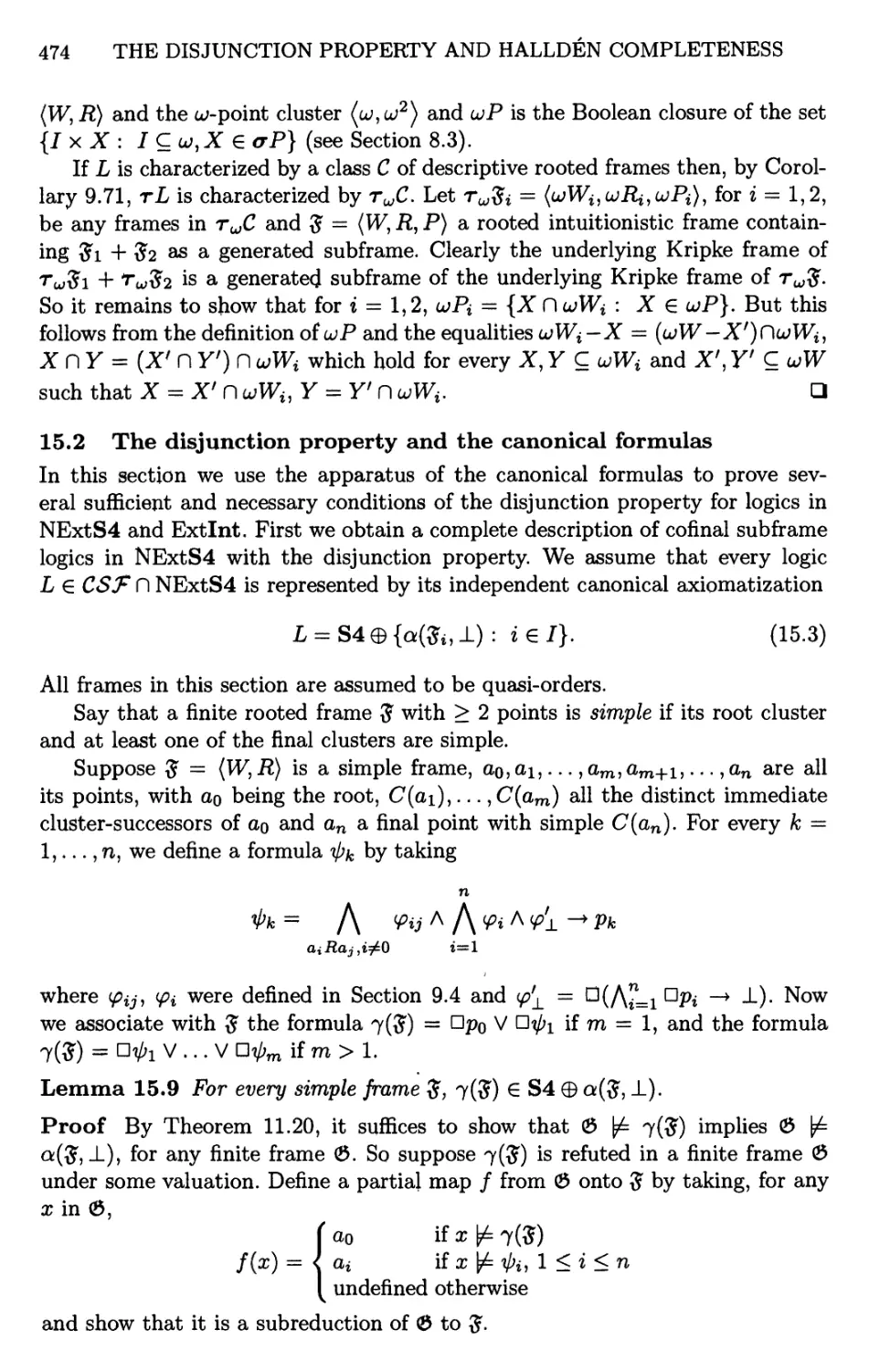15.2 The disjunction property and the canonical formulas