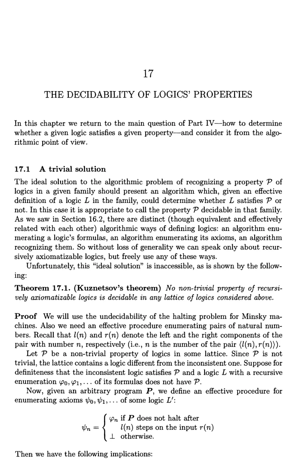 17 The decidability of logics' properties