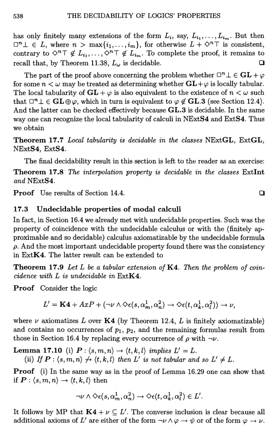 17.3 Undecidable properties of modal calculi