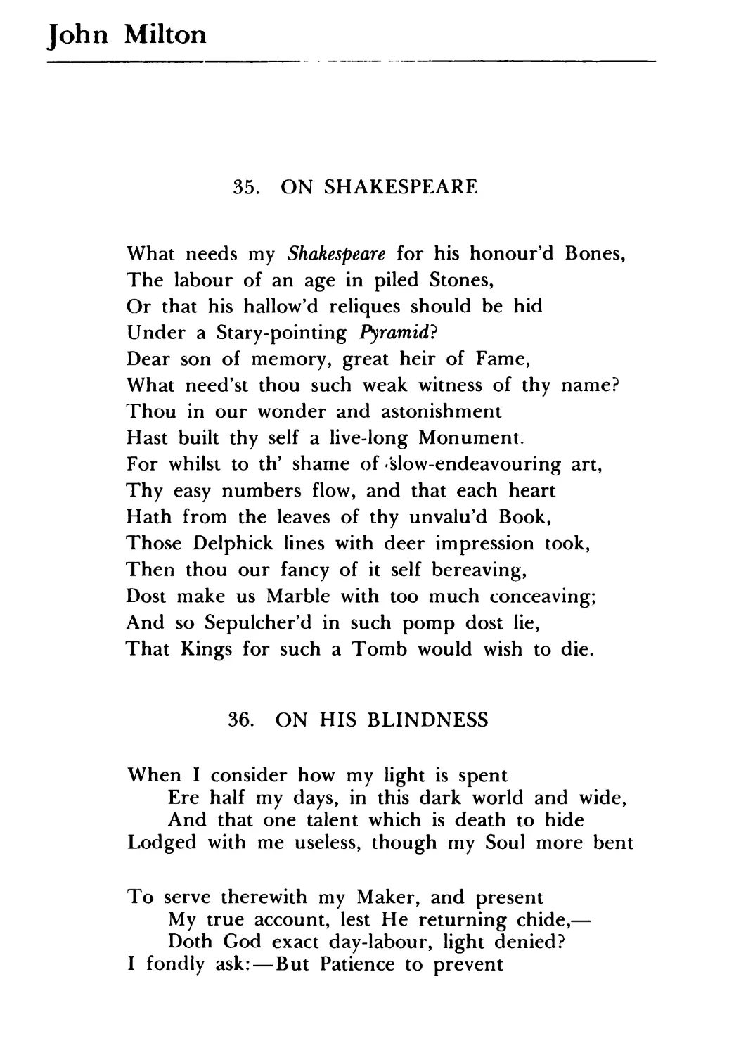John Milton
36. On his Blindness