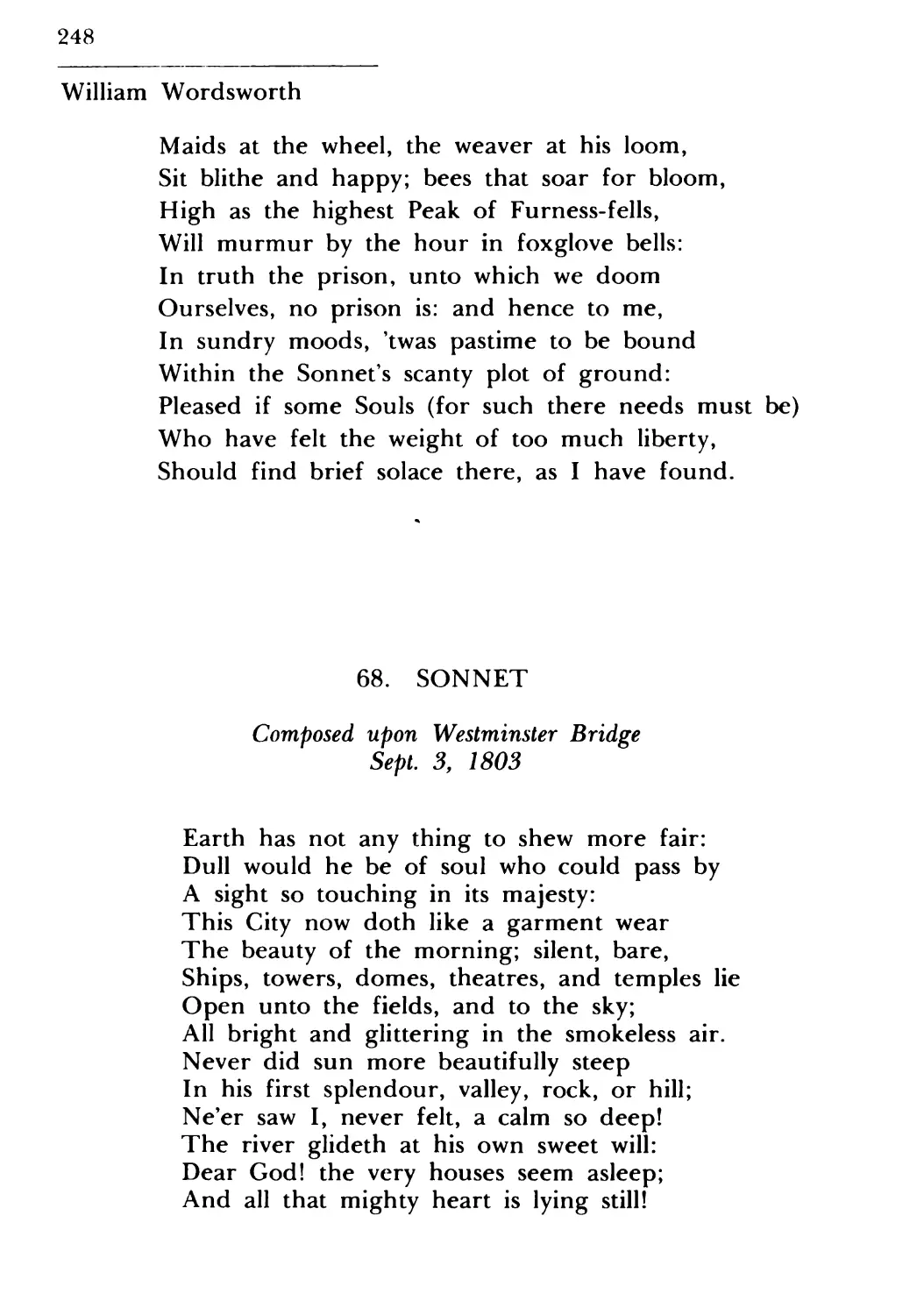 68. Sonnet Composed upon Westminster Bridge. Sept. 3, 1803