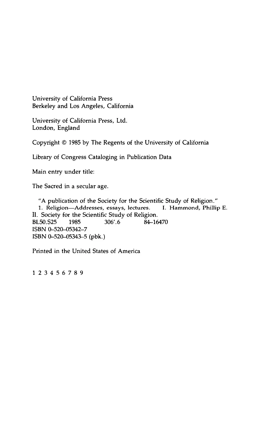 The Sacred in a Secular Age. Toward Revision in the Scientific Study of  Religion - Phillip E. Hammond