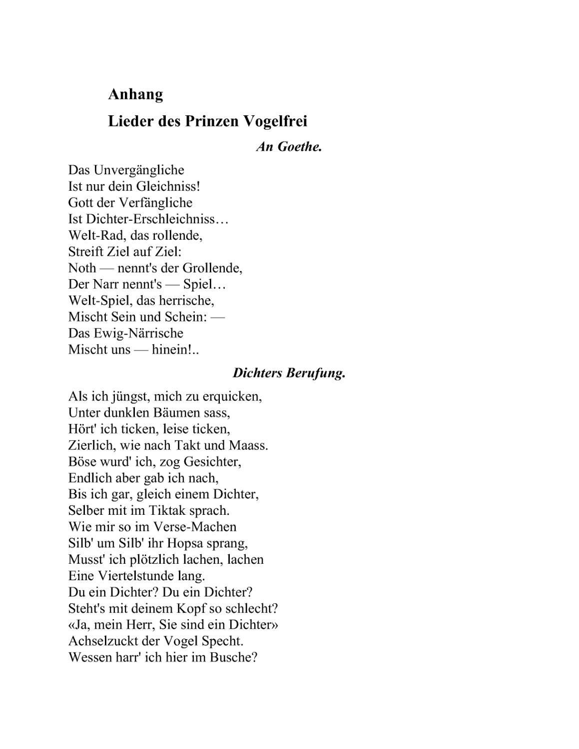 Anhang Lieder des Prinzen Vogelfrei