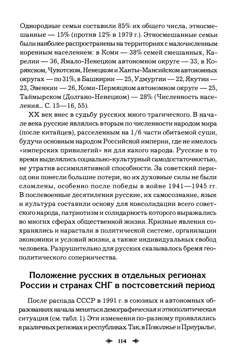 Положение  русских  в  отдельных  регионах России  и  странах  СНГ  в  постсоветский  период