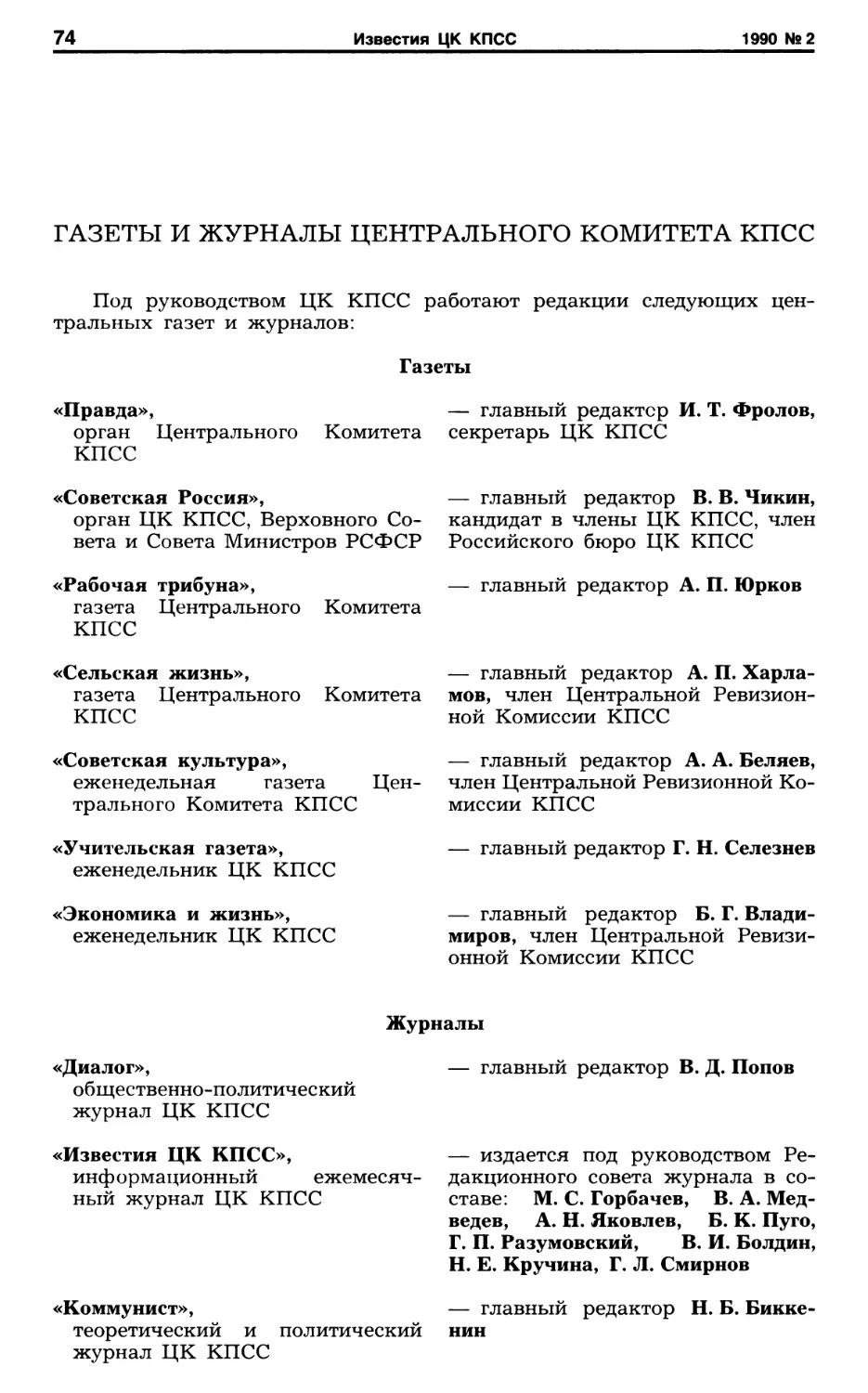 Газеты и журналы ЦК КПСС
