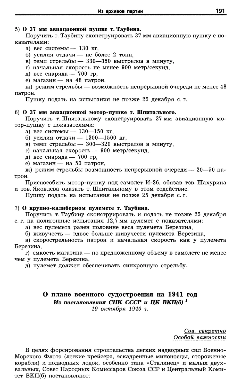 О плане военного судостроения на 1941 год. 19 октября 1940 г