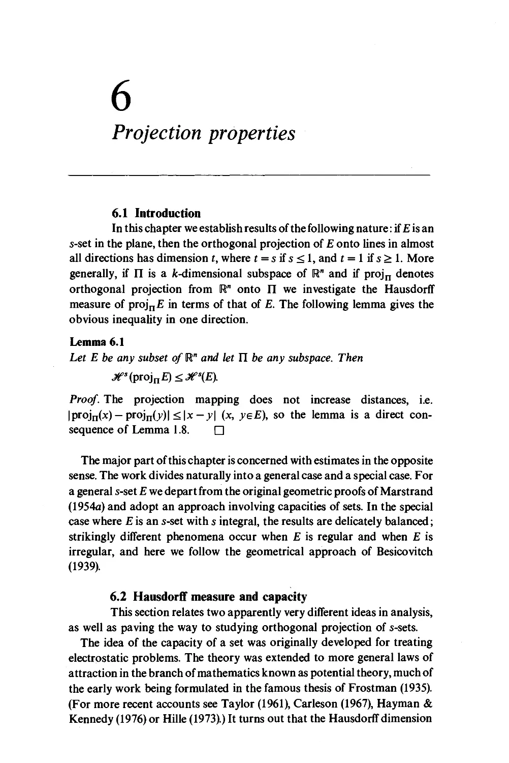 6 Projection properties
6.2 Hausdorff measure and capacity