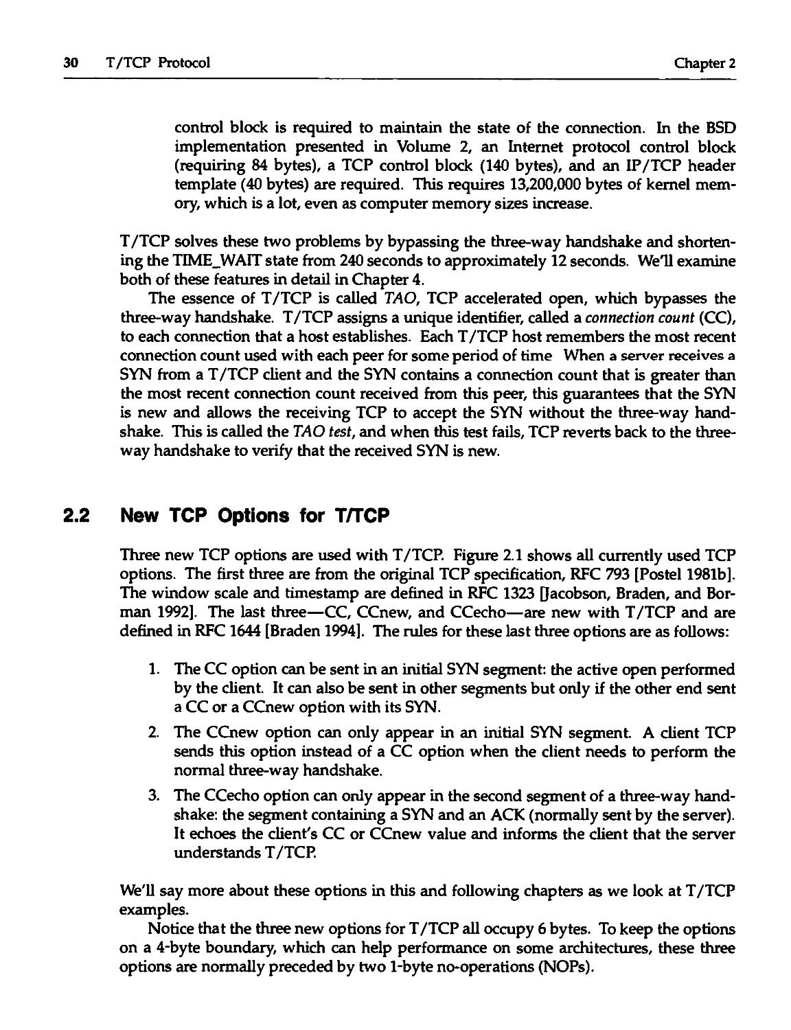 2.2 New TCP Options for T/TCP