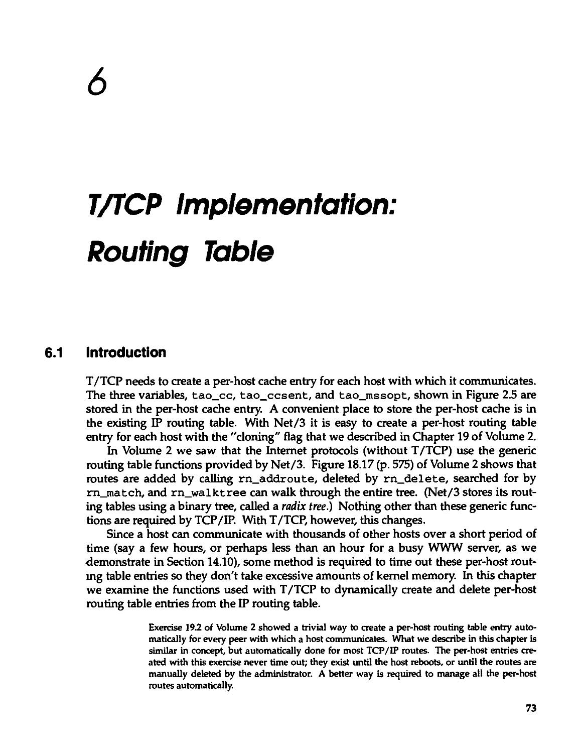 Chapter 6. T/TCP implementation: Routing Table
