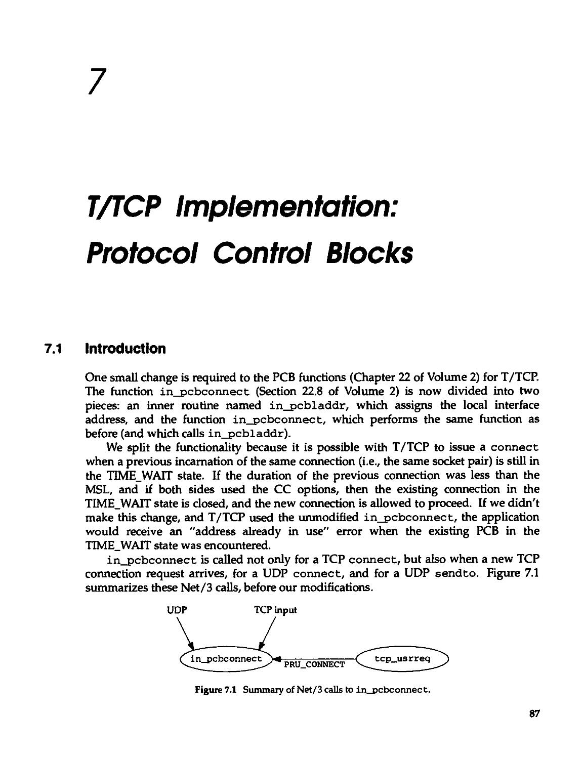 Chapter 7. T/TCP implementation: Protocol Control Blocks