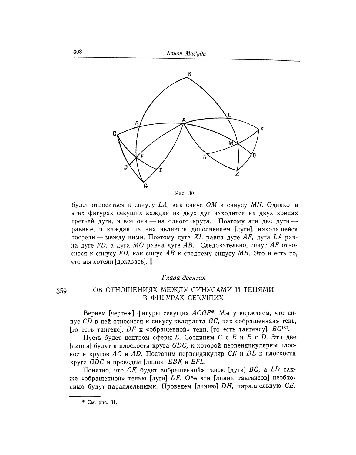 Глава десятая. Об отношениях между синусами и тенями в фигурах секущих