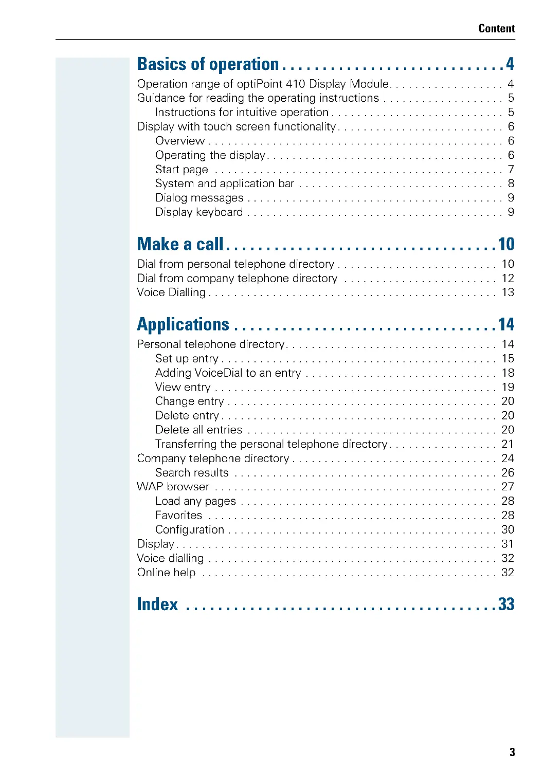 Make a call 10
Applications 14
Index 33