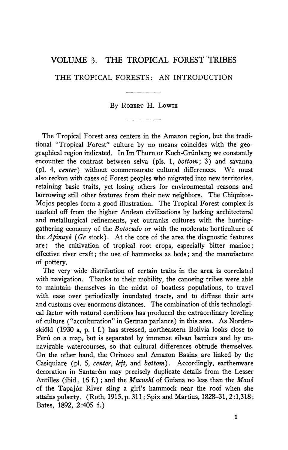 The Tropical Forests: An introduction, by Robert H. Lowie