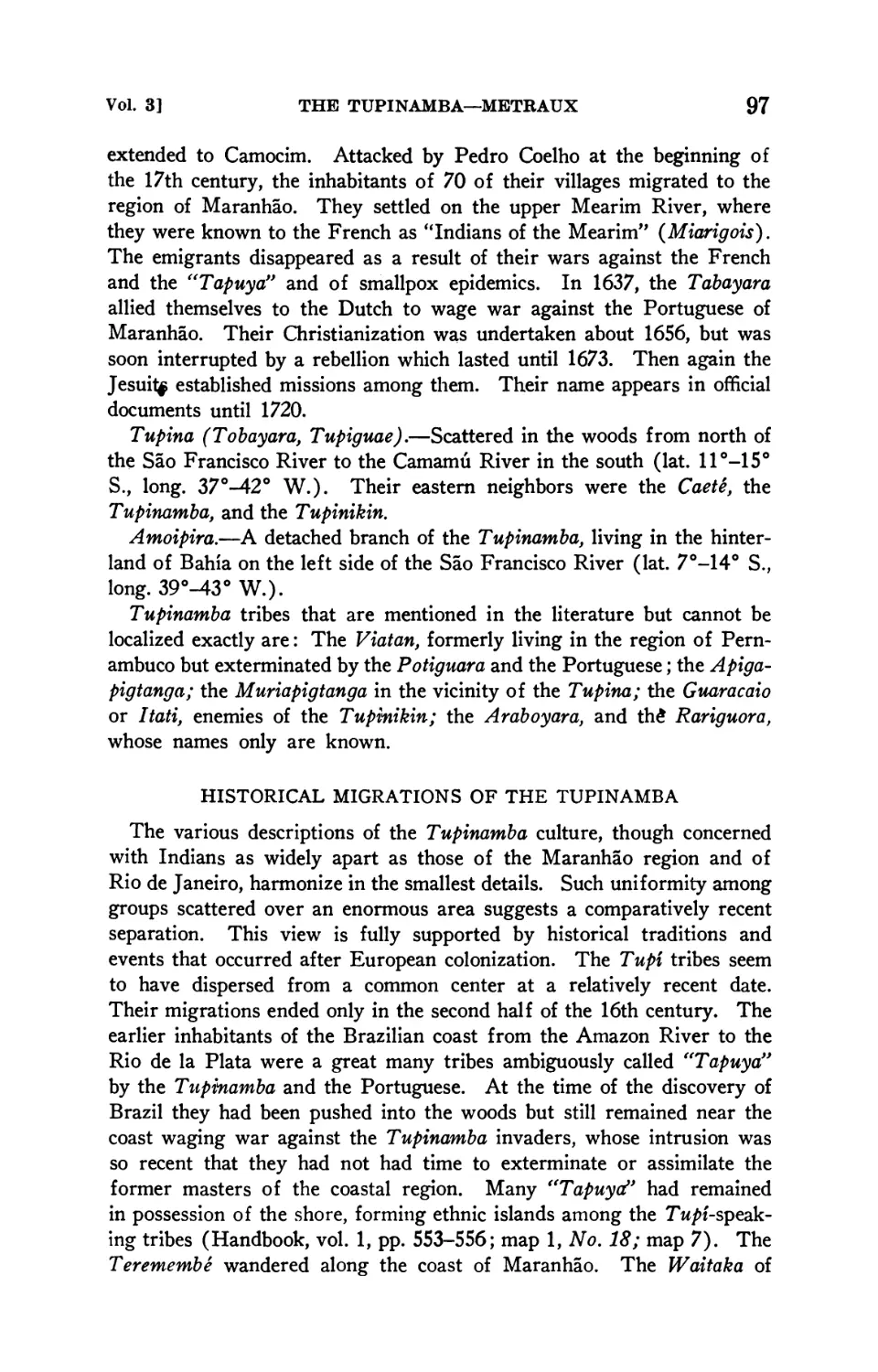 Historical migrations of the Tupinamba