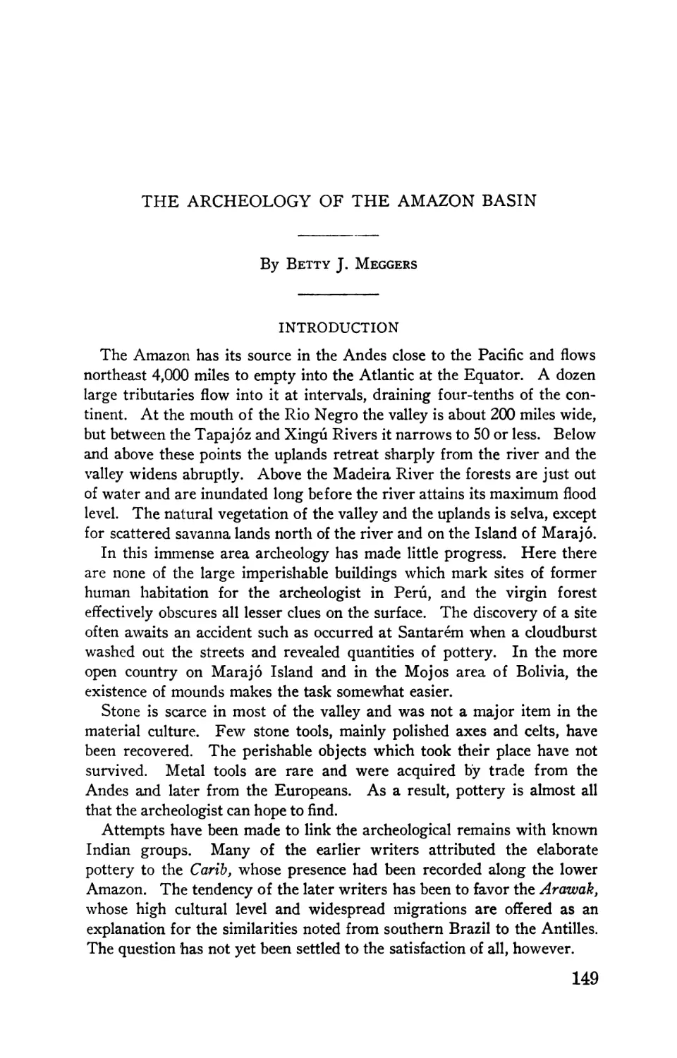 The archeology of the Amazon Basin, by Betty J. Meggers