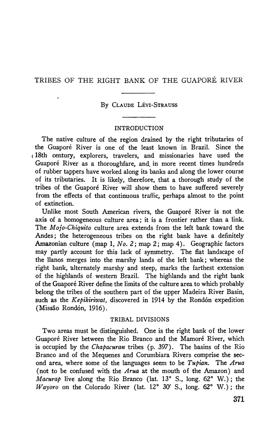 Tribes of the right bank of the Guaporé River, by Claude Lévi-Strauss
Tribal divisions