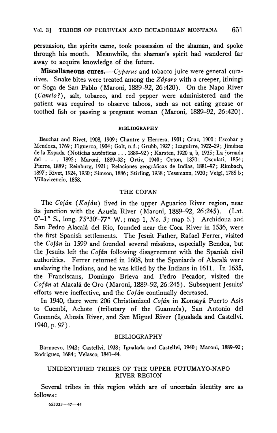 Bibliography
The Cofán
Unidentified tribes of the upper Putumayo-Napo River region