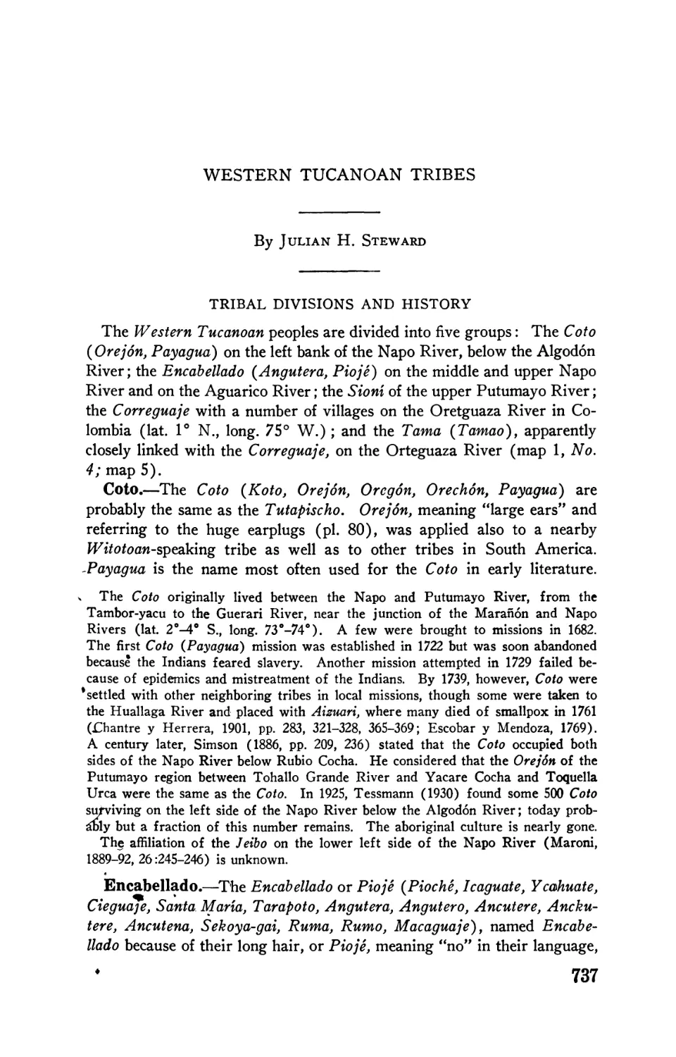 Western Tucanoan tribes, by Julian H. Steward