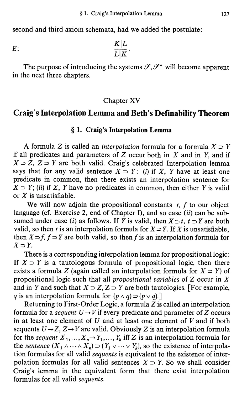 15 Craig's Interpolation Lemma and Beth's Definability Theorem