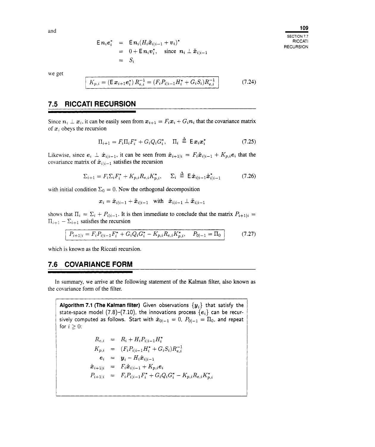 7.5 Riccati Recursion
7.6 Covariance Form