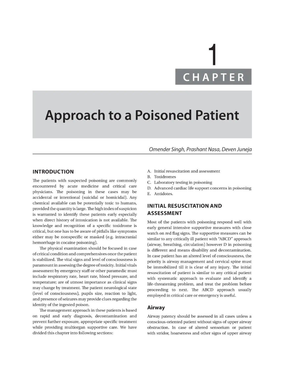 Chapter 1: Approach to a Poisoned Patient