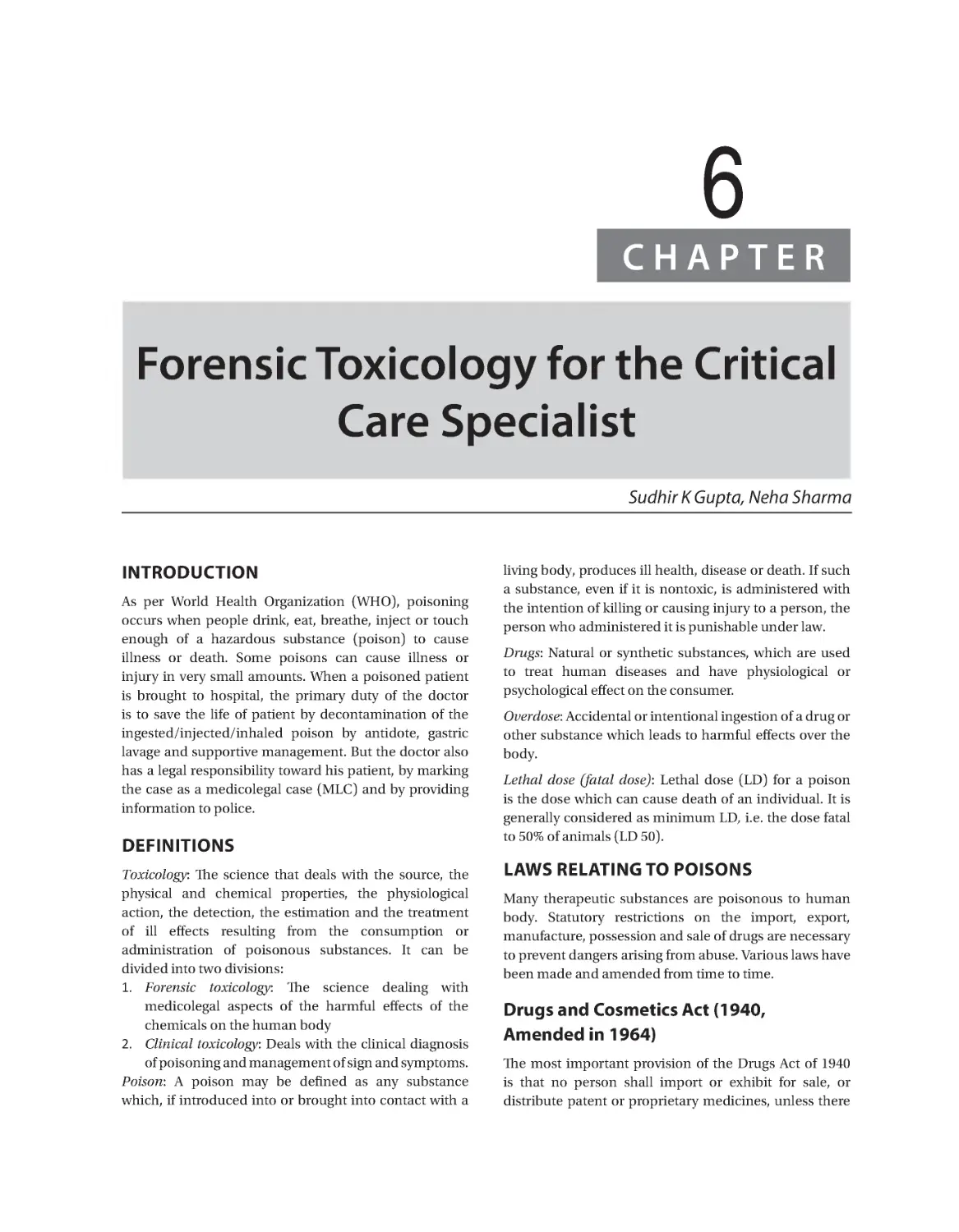 Chapter 6: Forensic Toxicology for the Critical Care Specialist