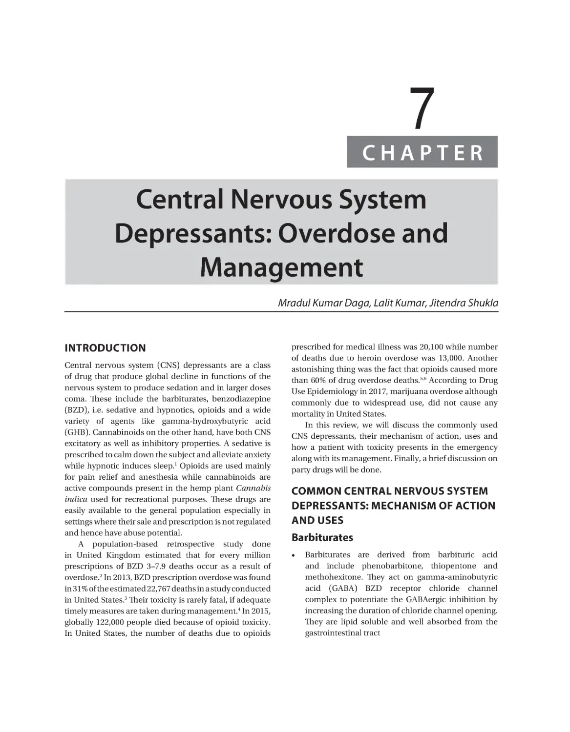 Chapter 7: Central Nervous System Depressants: Overdose and Management