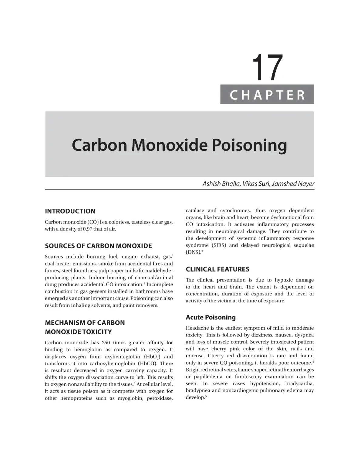 Chapter 17: Carbon Monoxide Poisoning